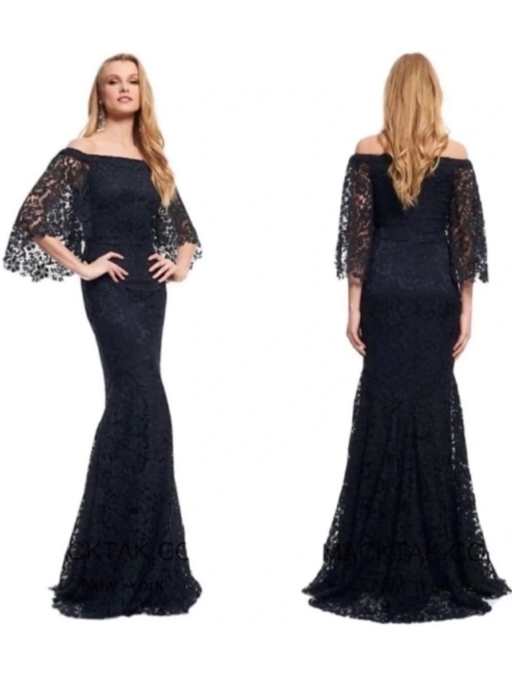 Theia Couture Off The Shoulder Floral Lace Mermaid Gown